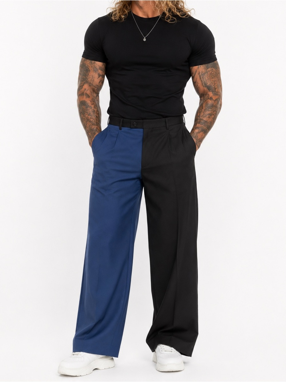 Boohoo Man Dress Pants Trouser Wide Leg Waist 32 Spliced NWT Blue Black